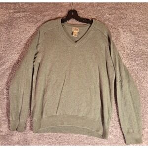LL Bean Lambswool V Neck Sweater Mens Size L Green Pullover Classic Fall Work